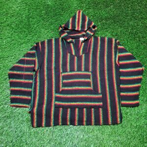 VTG 90s Rasta Baja Hoodie Drug Rug Boxy Cropped Fit Womens Oversized L/XL Reggae